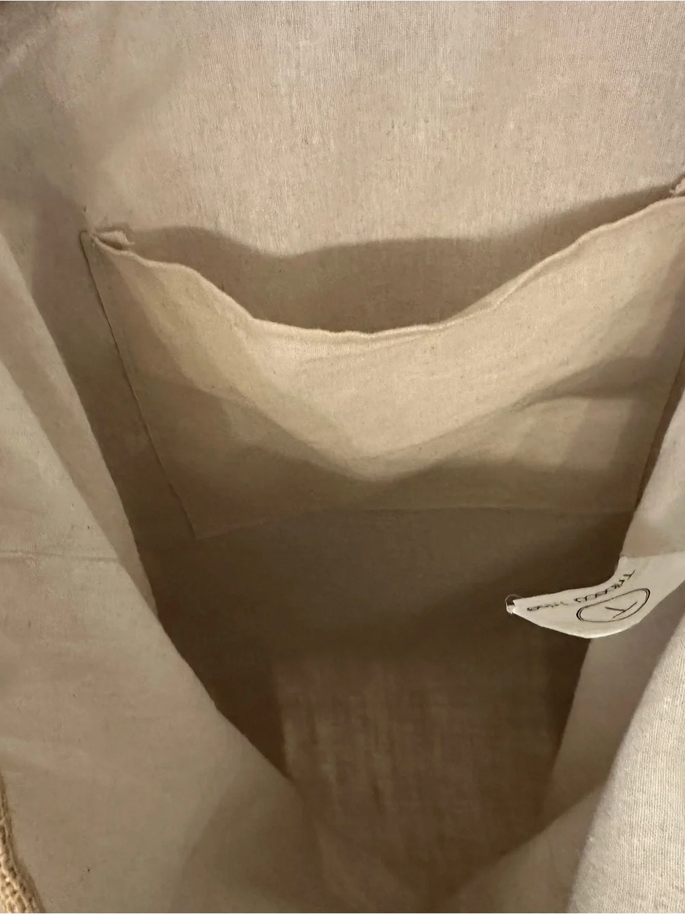 Tribeca Tribe Jute Cotton Blend Tote Bag‎ Tan Cream Boho Shoulder Bag Pocket